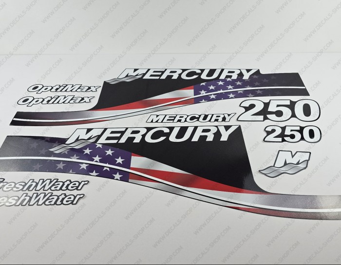 Mercury 250HP Freshwater Optimax USA Flag Edition Outboard Decal Kit